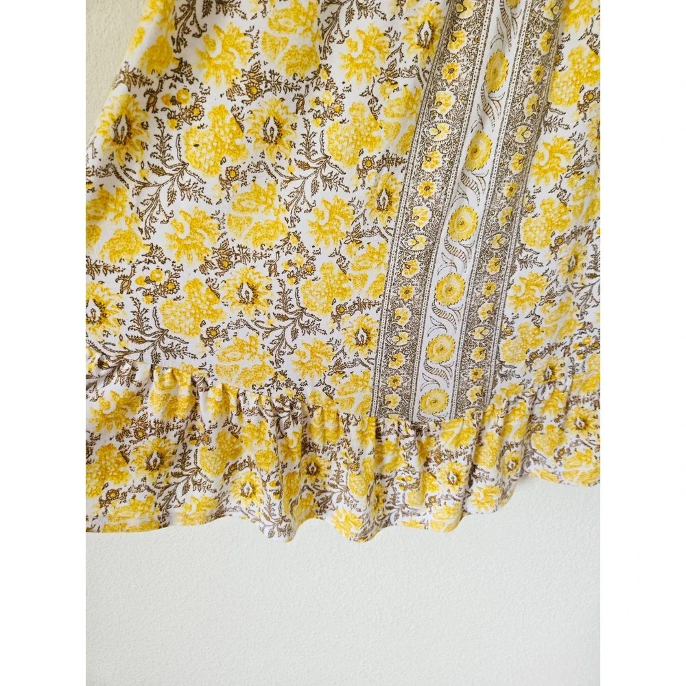 Style & Co Womens 2X Yellow‎ Floral Ruffle 3/4 Sleeve Peasant Top Scoop Neck